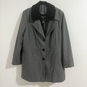 Calvin Klein Womens Pea Coat Size 1X Gray Wool Blend Mock Knit Neck Winter Zip